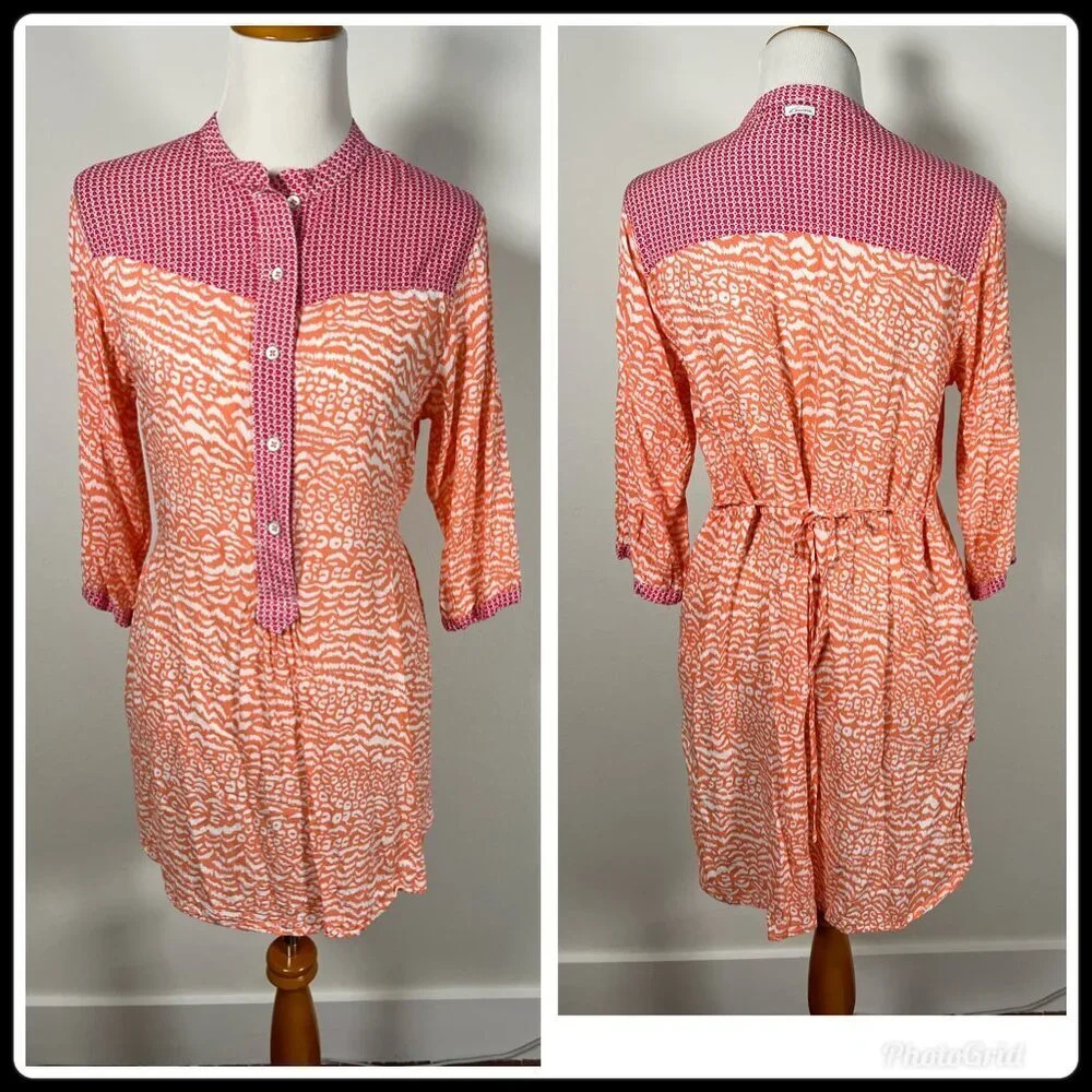 Kensie Shift Dress tiny pink flowers organic orange sz S shift dress tie waist